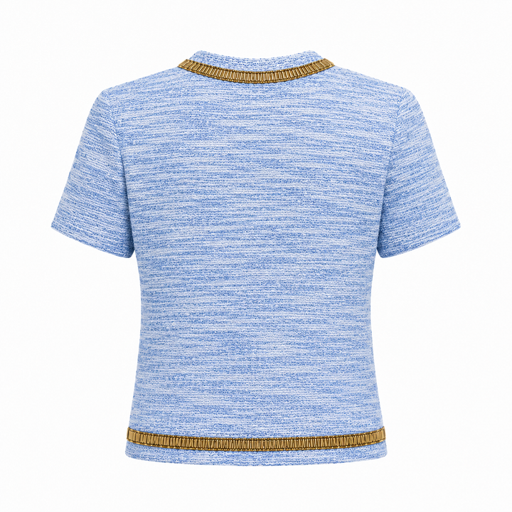 Silk Tweed Short Sleeve Top - Palace Blue