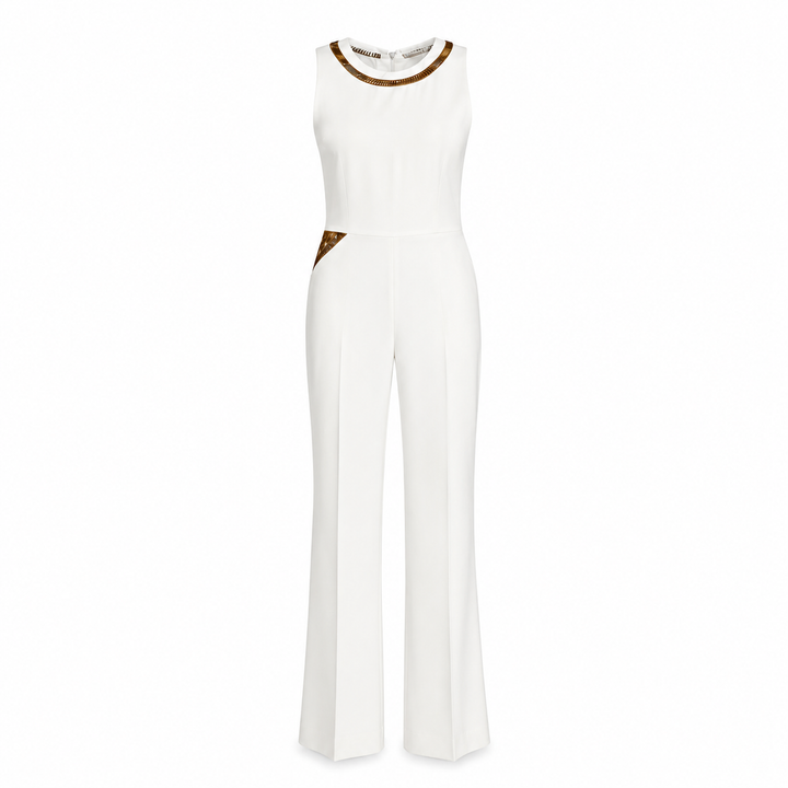 Layla Embroidered Jumpsuit - Egret