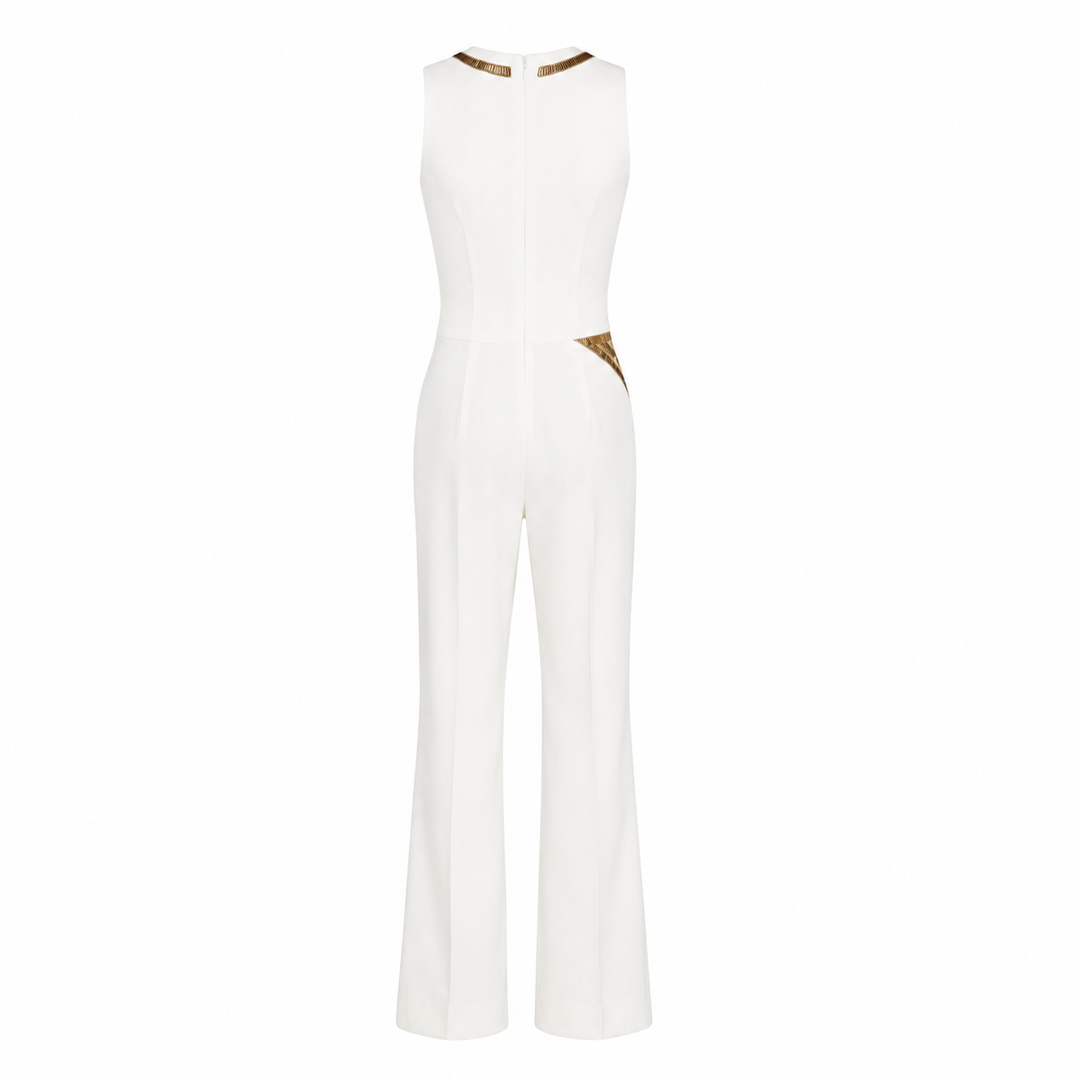 Layla Embroidered Jumpsuit - Egret