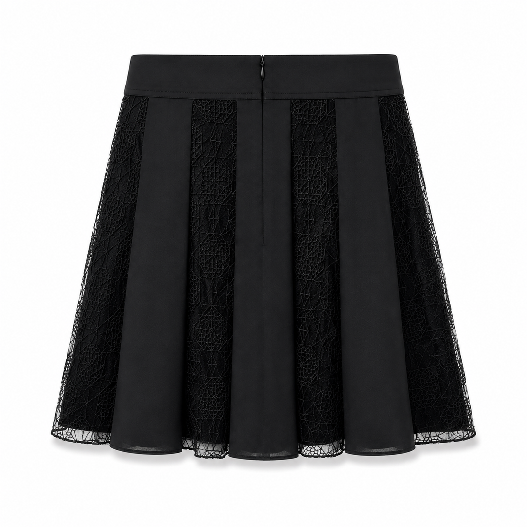 Embroidered Panel Skirt - Black