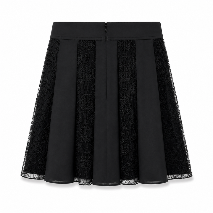 Embroidered Panel Skirt - Black