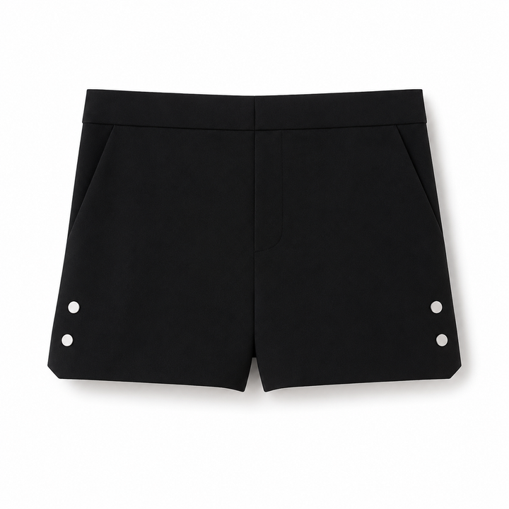 Italian Crepe Short w/ Snaps - Black