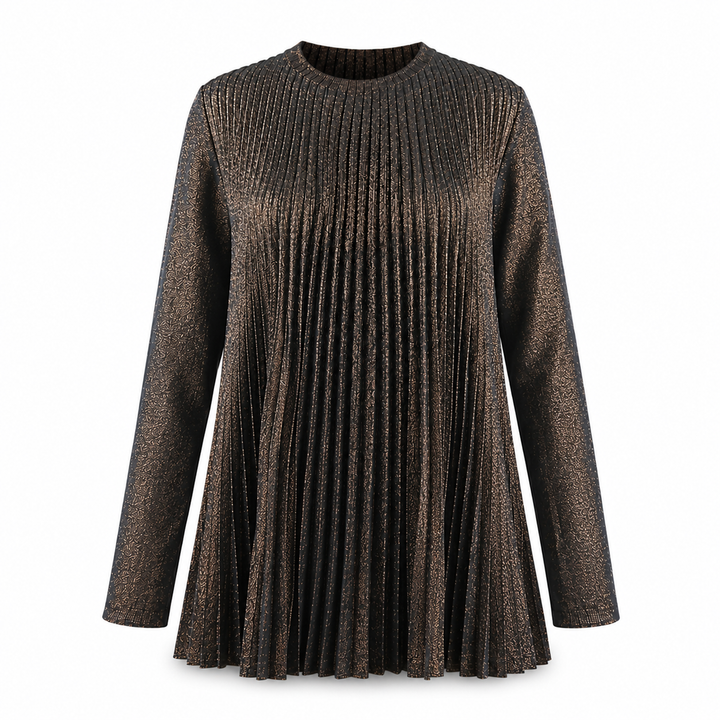 Bronze Pleated Long Sleeve Top