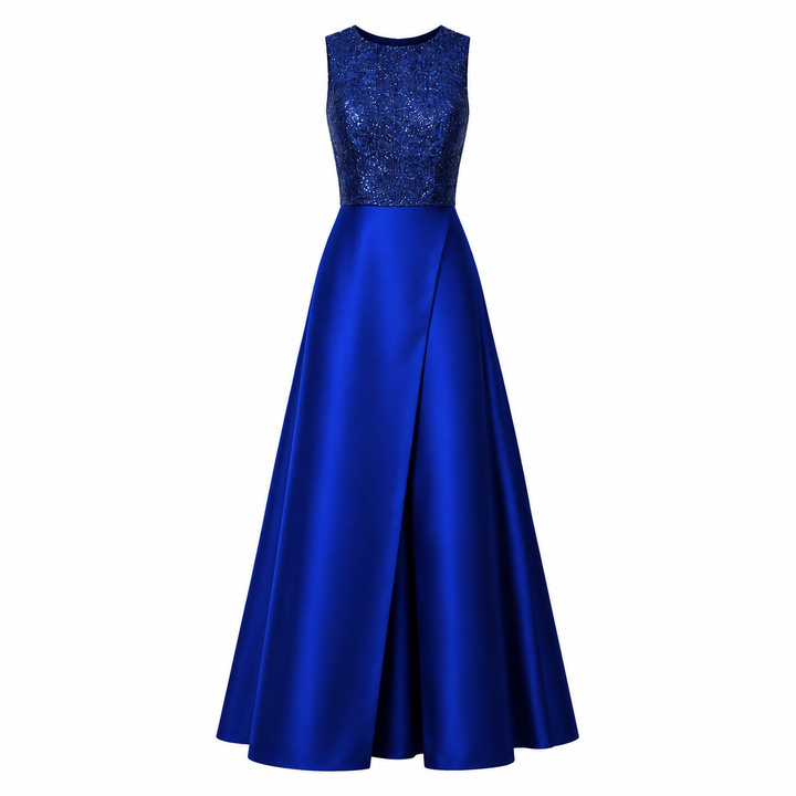 Blue Sequin and Satin Gown