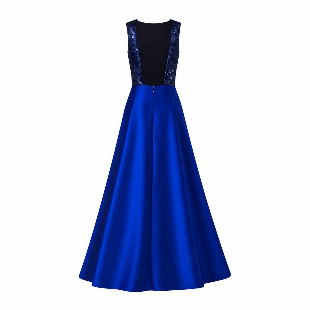Blue Sequin and Satin Gown