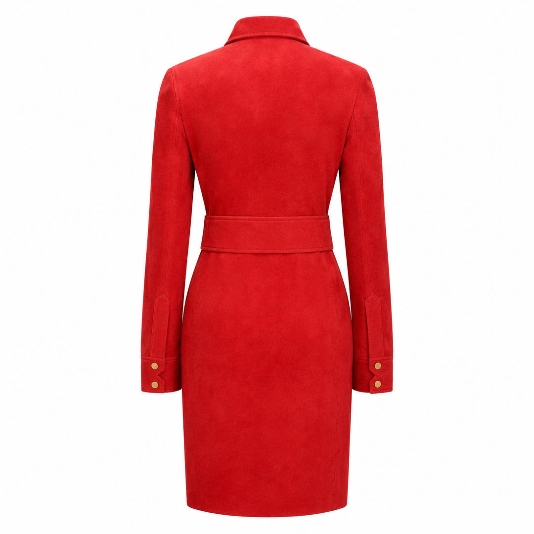 Hanna Suede Shirt Dress - Haute Red