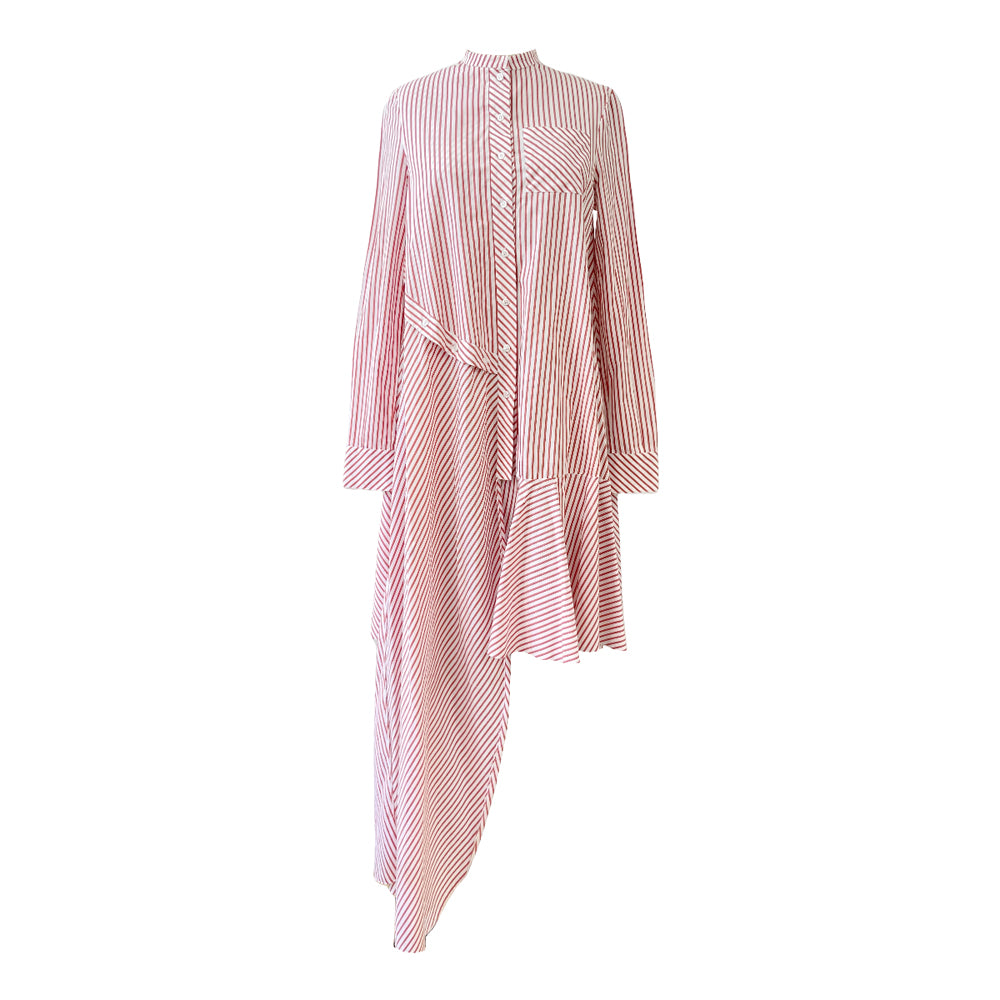 Cotton Poplin Asymmetrical Midi Dress, M