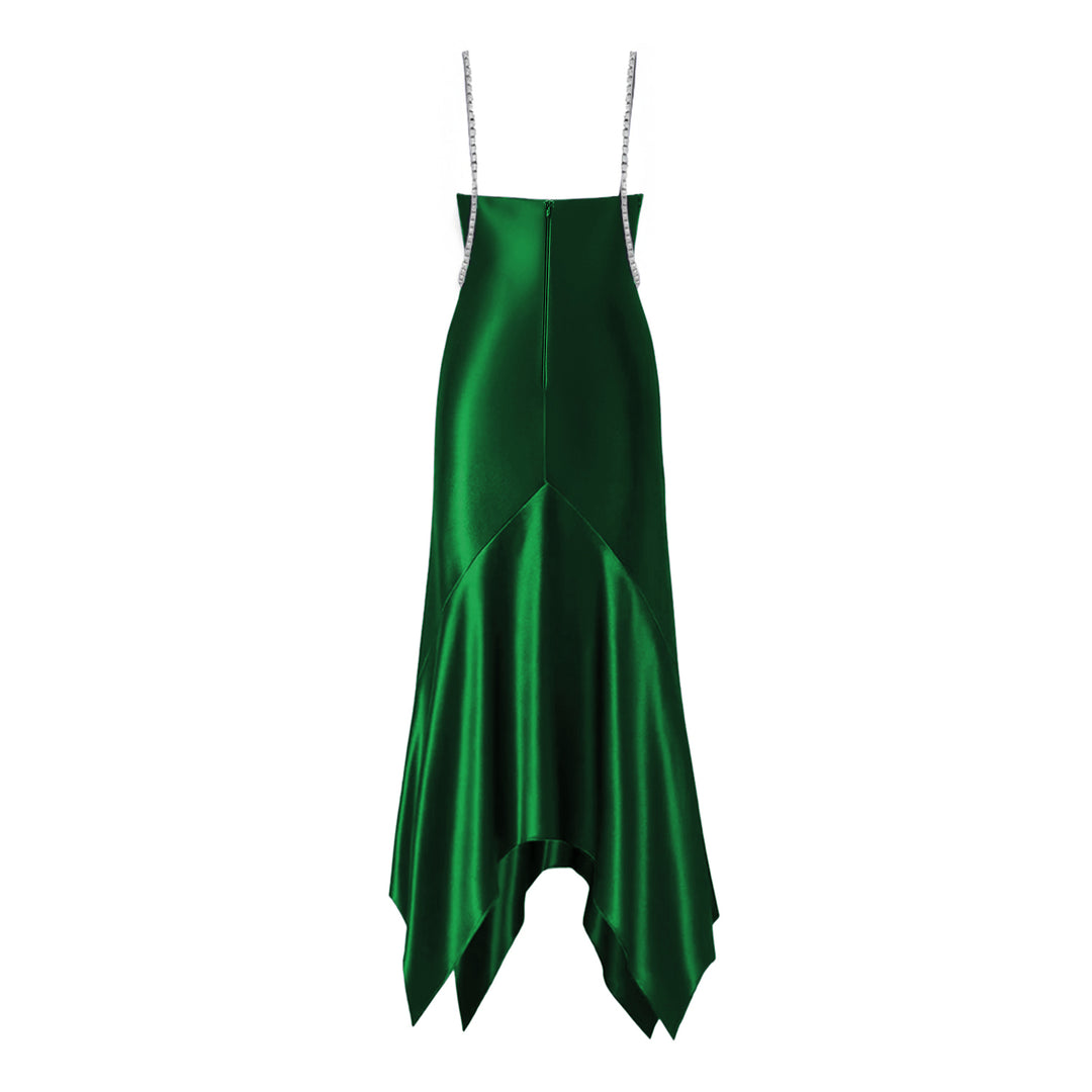 Emerald Crystal Embellished Silk Dress