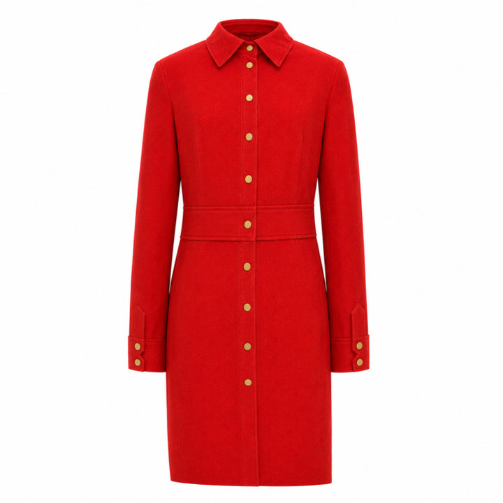 Hanna Suede Shirt Dress - Haute Red