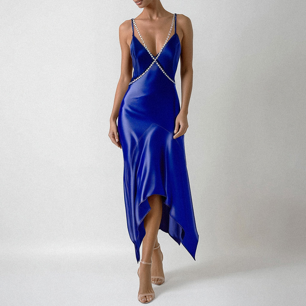 Indigo Crystal Embellished Silk Dress