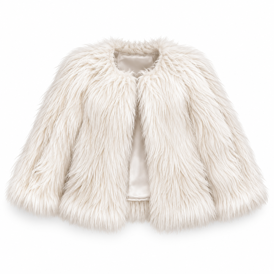 Girls White Faux Fur Jacket