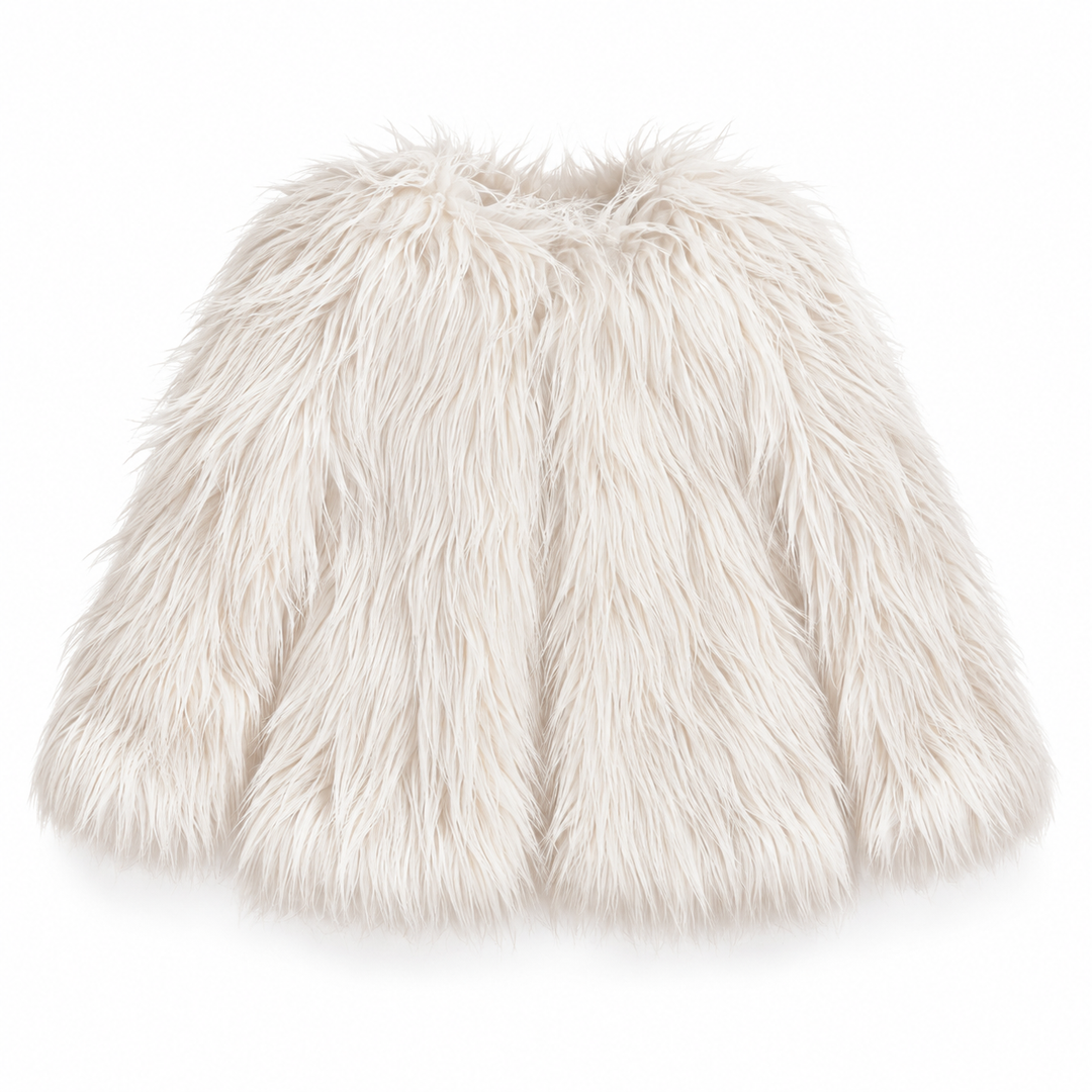 Girls White Faux Fur Jacket