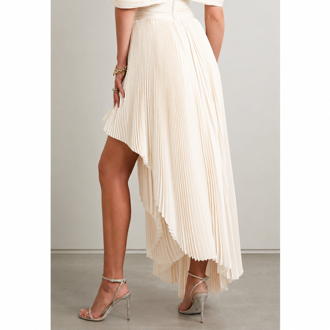 Pleated Asymmetric Silk Skirt