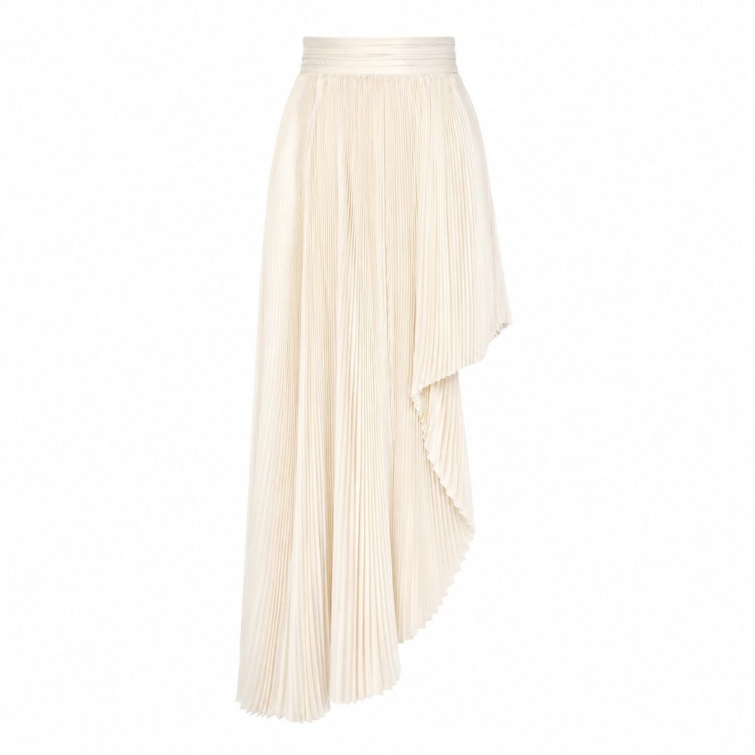 Pleated Asymmetric Silk Skirt