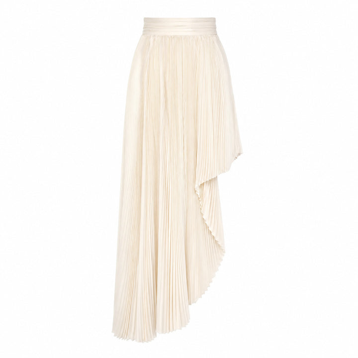 Pleated Asymmetric Silk Skirt