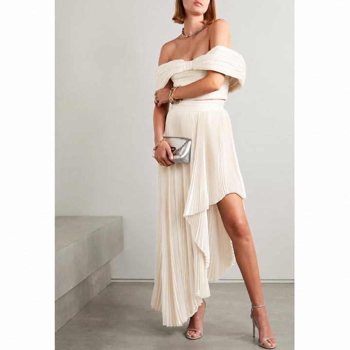 Pleated Asymmetric Silk Skirt