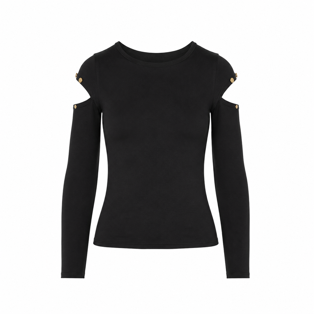 Malak Gold Snap Long Sleeve Top - Meteorite