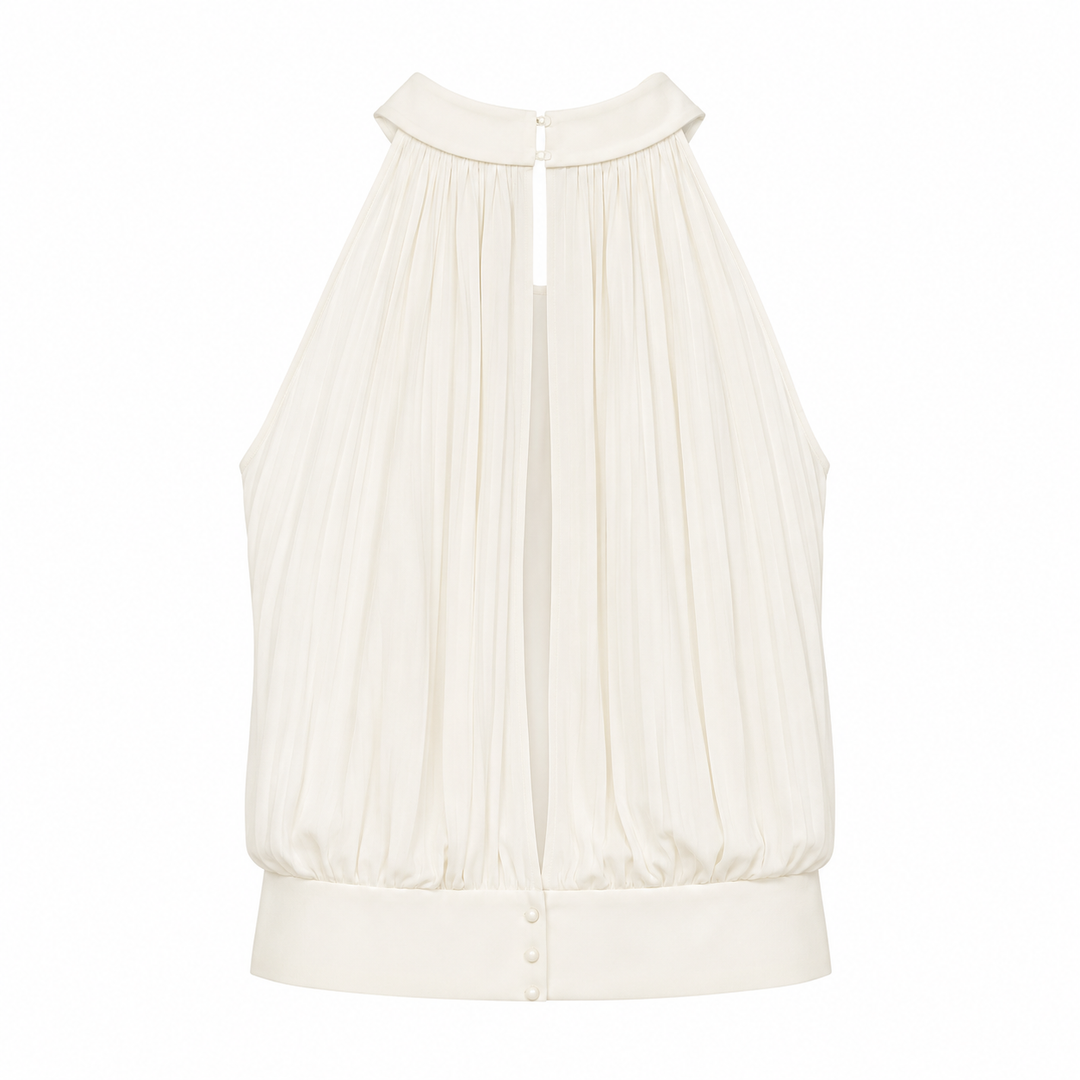 Maryam Pleated Sleeveless Top - Egret