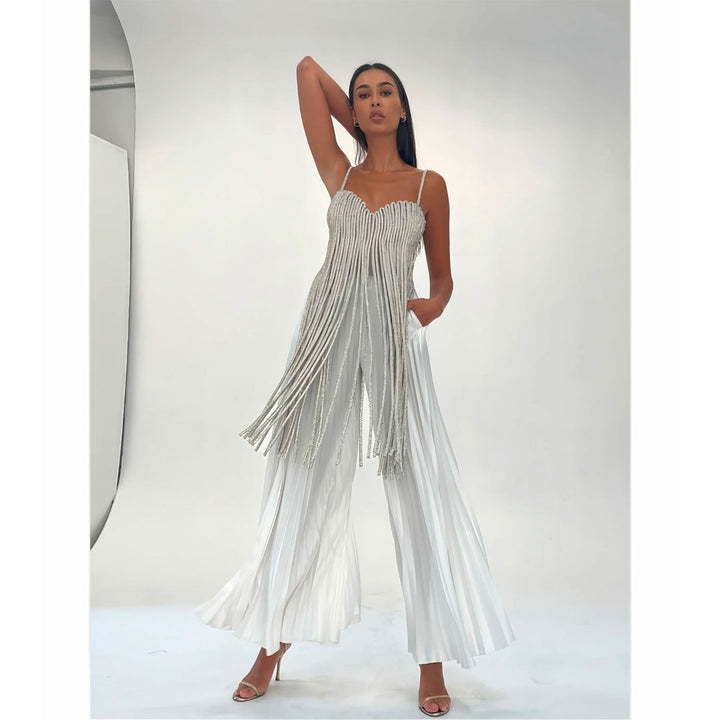 Model Wearing SemSem Crystal Cord Fringe Top.