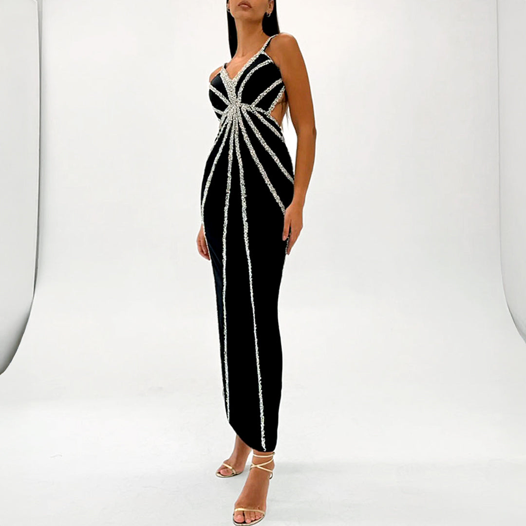 Navy Cut Out Crystal Dress