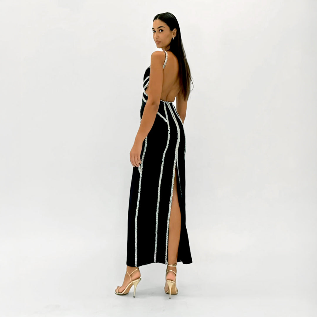 Navy Cut Out Crystal Dress