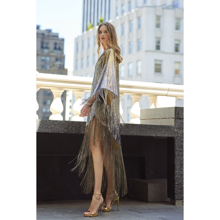 One Shoulder Ombr Sequin Kaftan, US 10 One Shoulder Ombr Sequin Kaftan, US 10