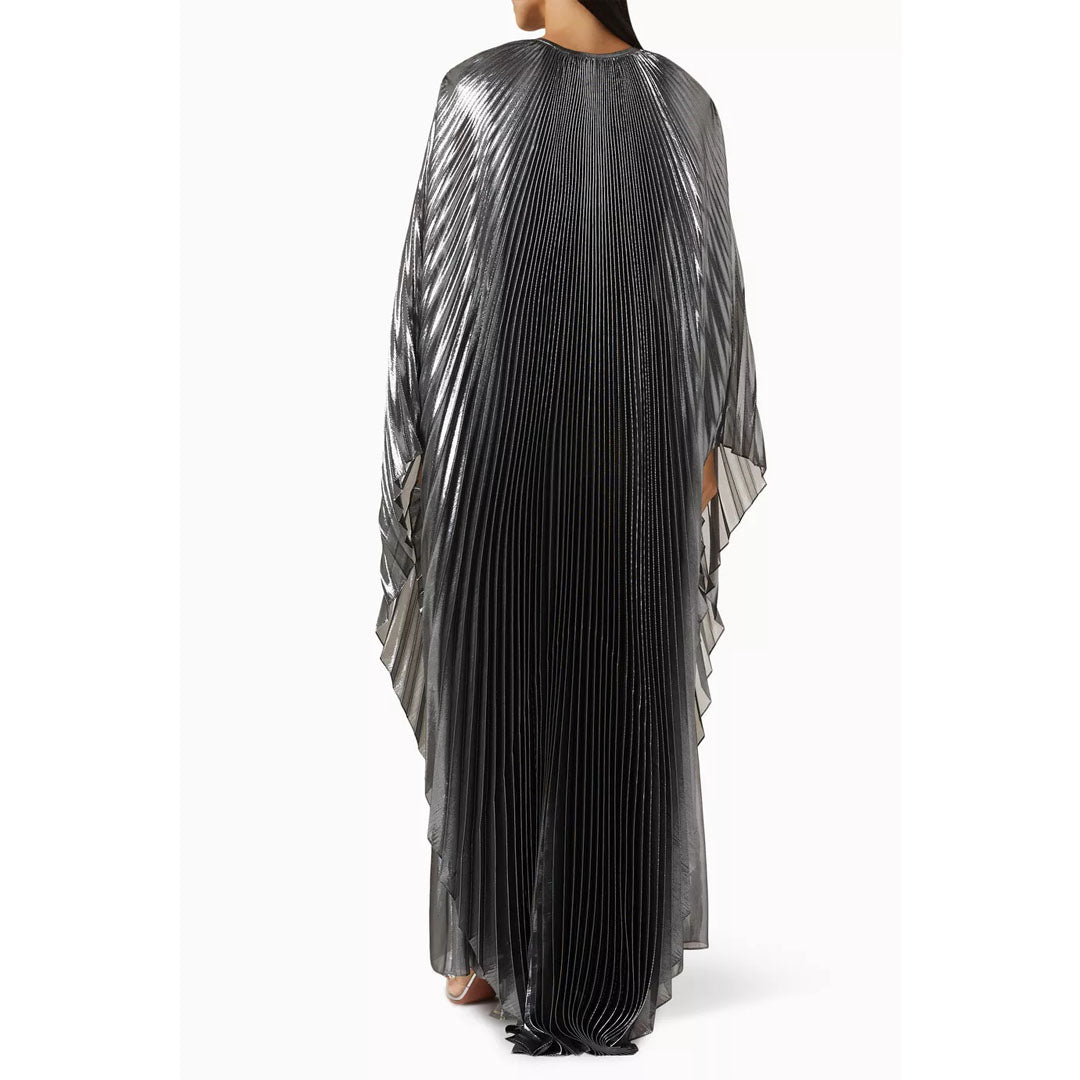 Model Wearing SemSem Swarovski Crystal-Embellished Plissé-Lamé Gown.