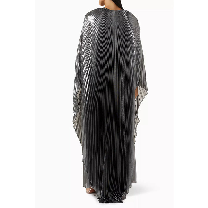 Model Wearing SemSem Swarovski Crystal-Embellished Plissé-Lamé Gown.