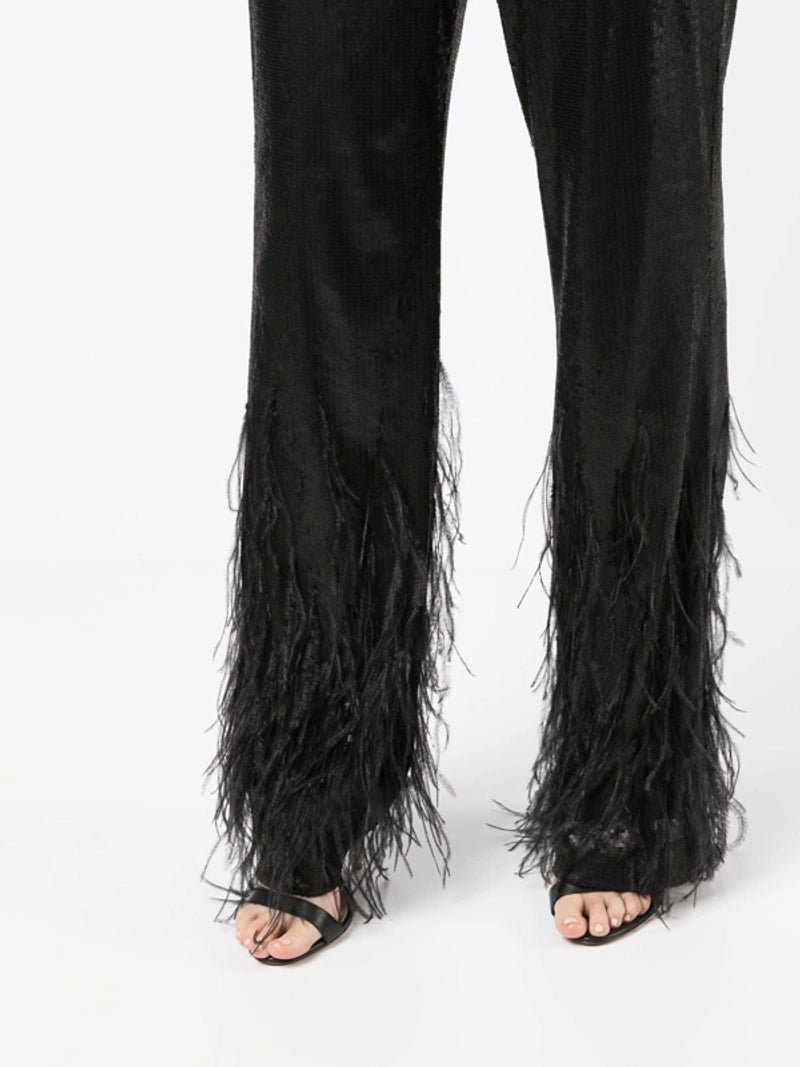 SemSem Black Sequin Feather Pants.