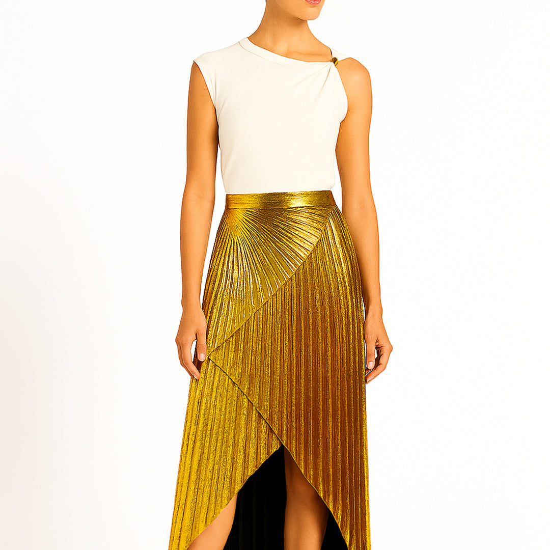 Ivory Silk Blend Jersey Top with Gold Hardware