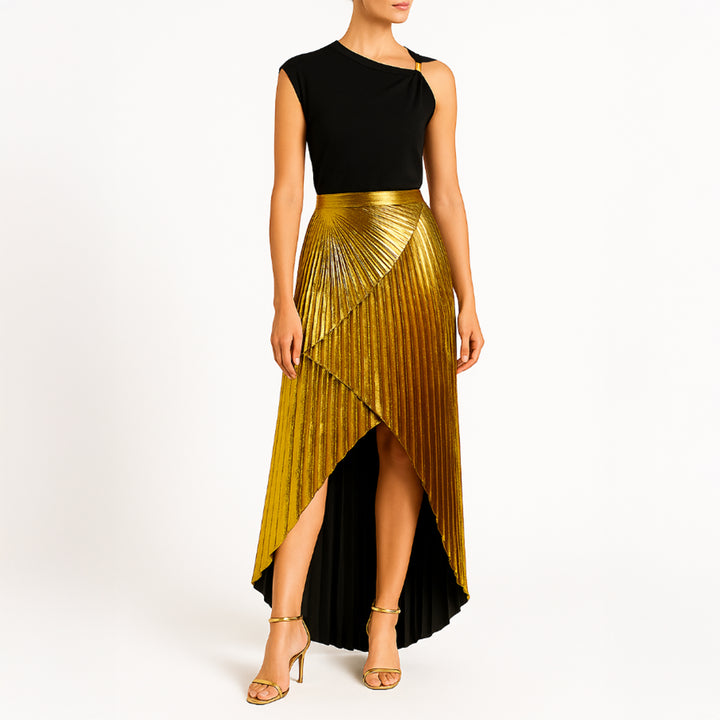 Black Silk Blend Jersey Top with Gold Hardware