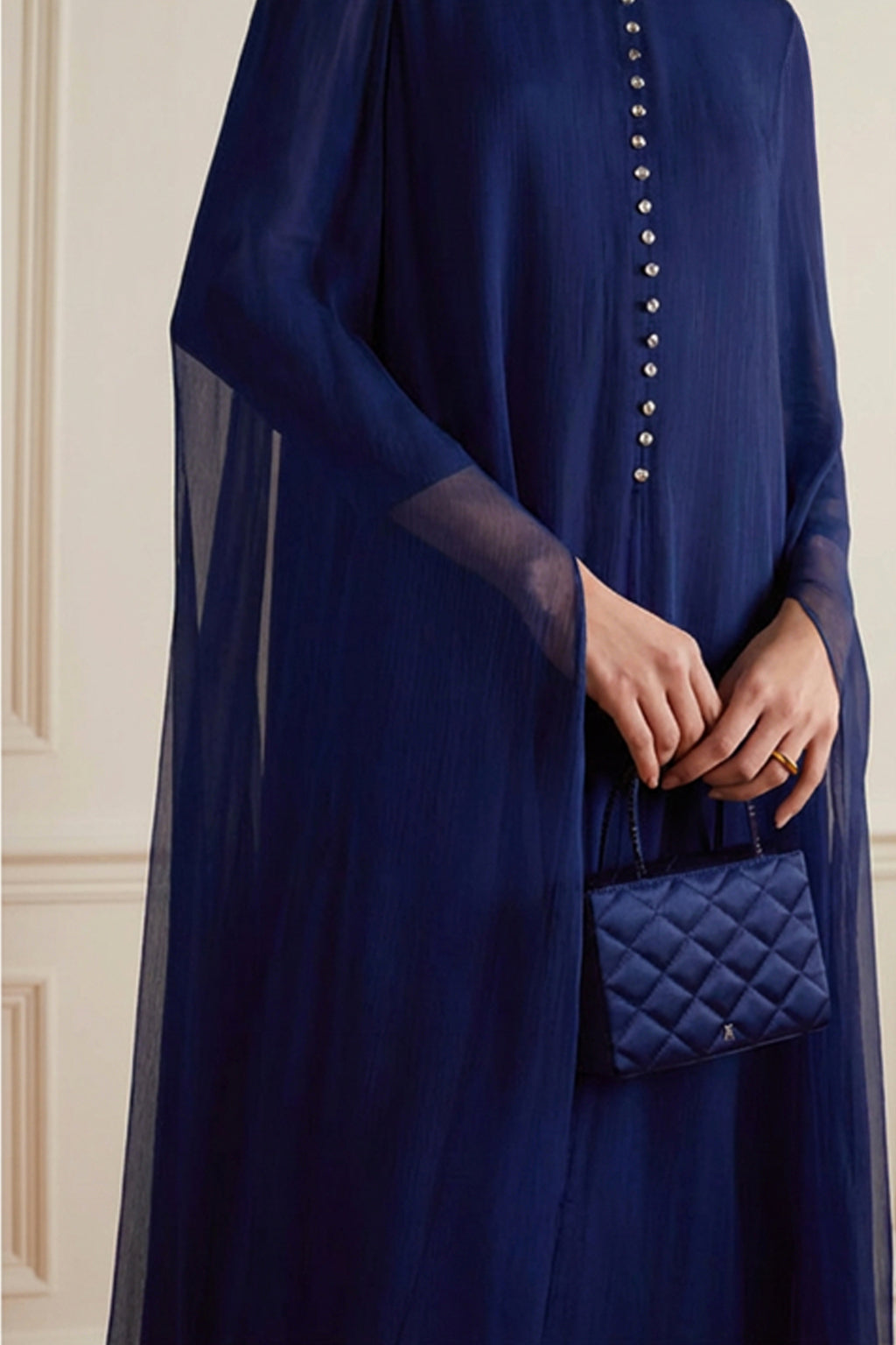 Navy Silk Chiffon Kaftan Dress
