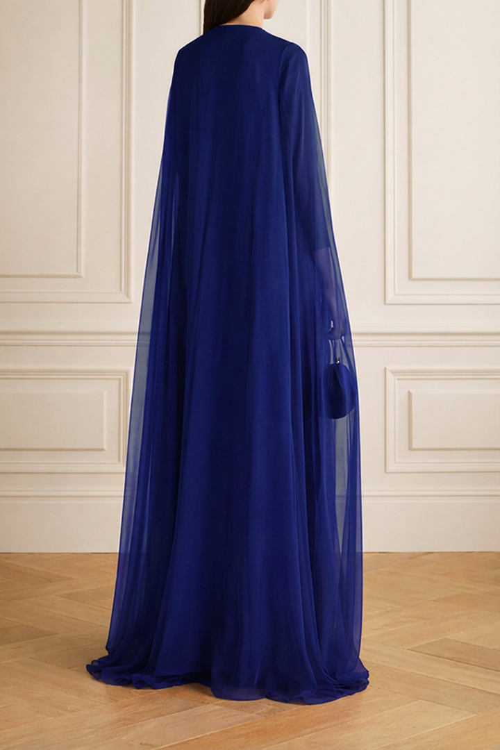 Navy Silk Chiffon Kaftan Dress