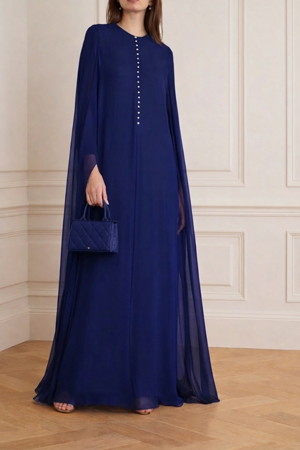 Navy Silk Chiffon Kaftan Dress