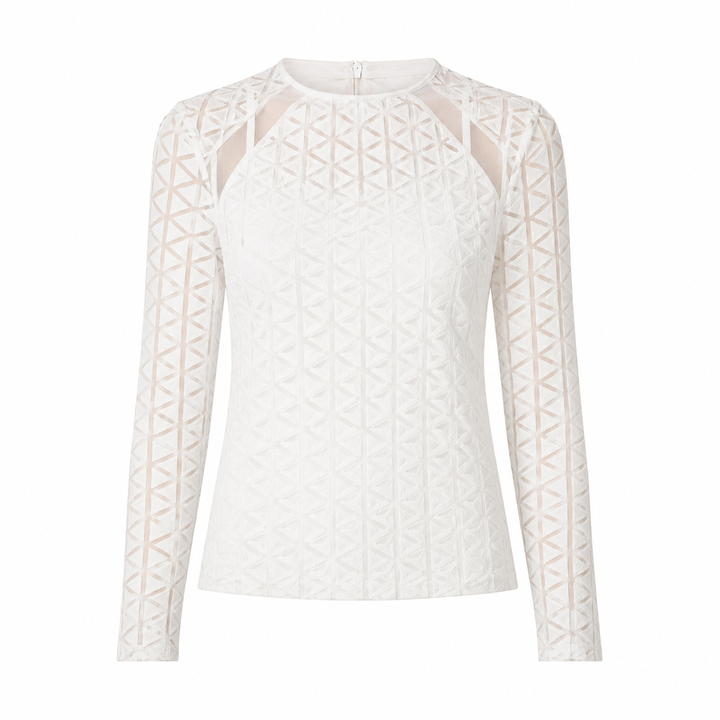 Norah Long Sleeve Embroidered Top - Egret