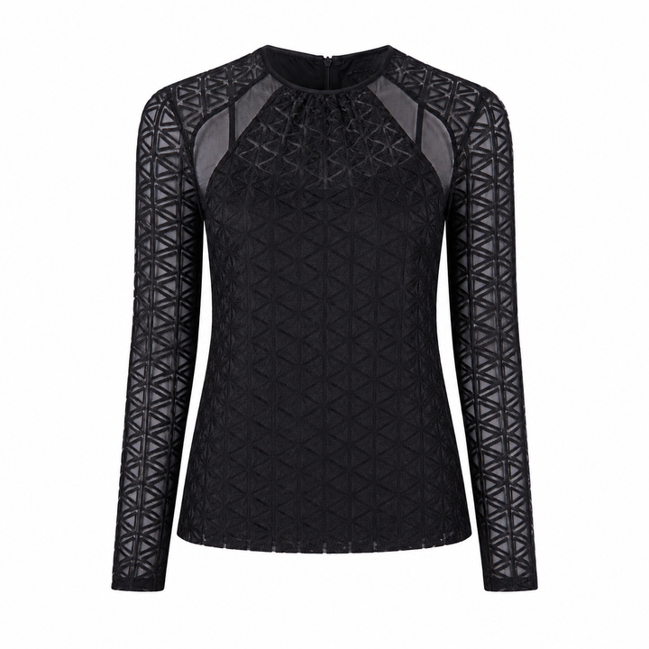 Norah Long Sleeve Embroidered Top - Meteorite