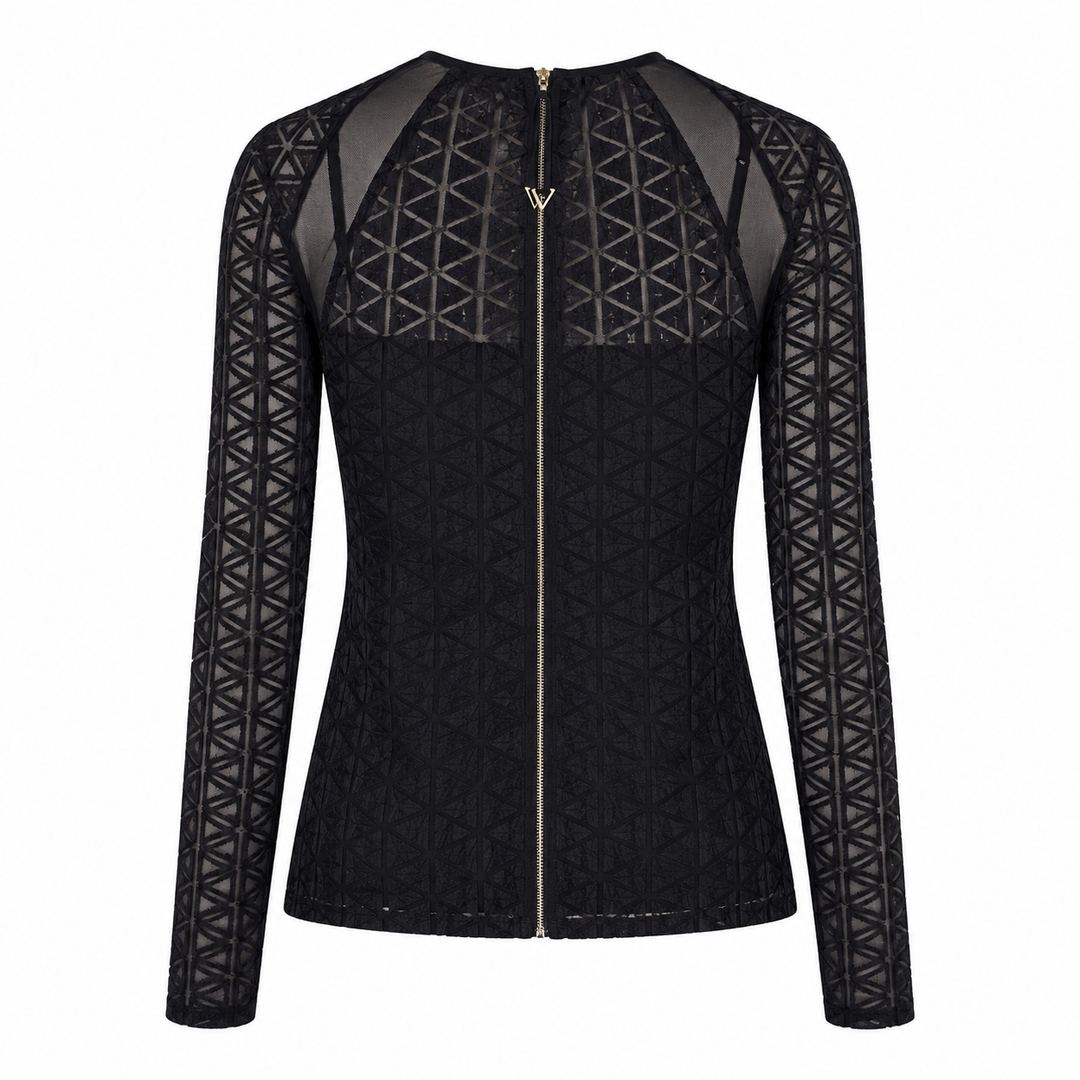 Norah Long Sleeve Embroidered Top - Meteorite