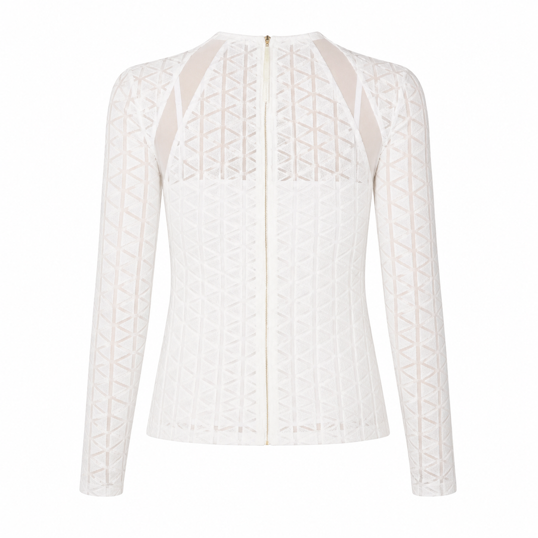 Norah Long Sleeve Embroidered Top - Egret