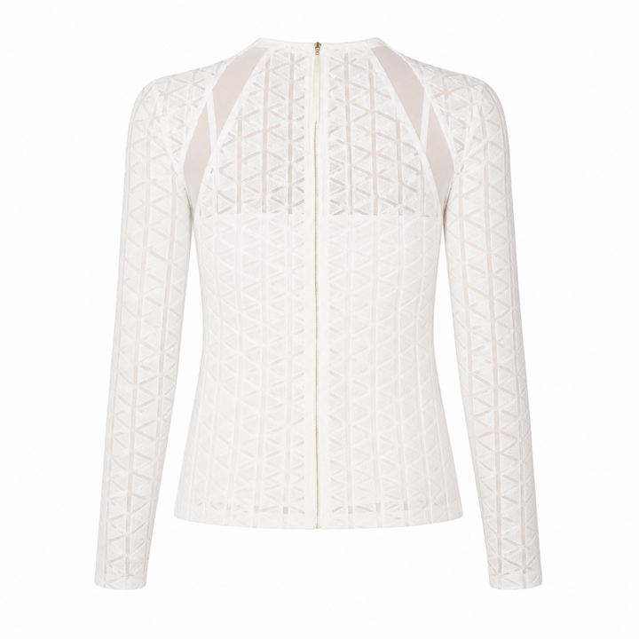 Norah Long Sleeve Embroidered Top - Egret