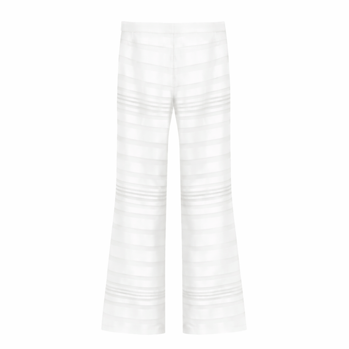 White Organza Striped Flared Pants