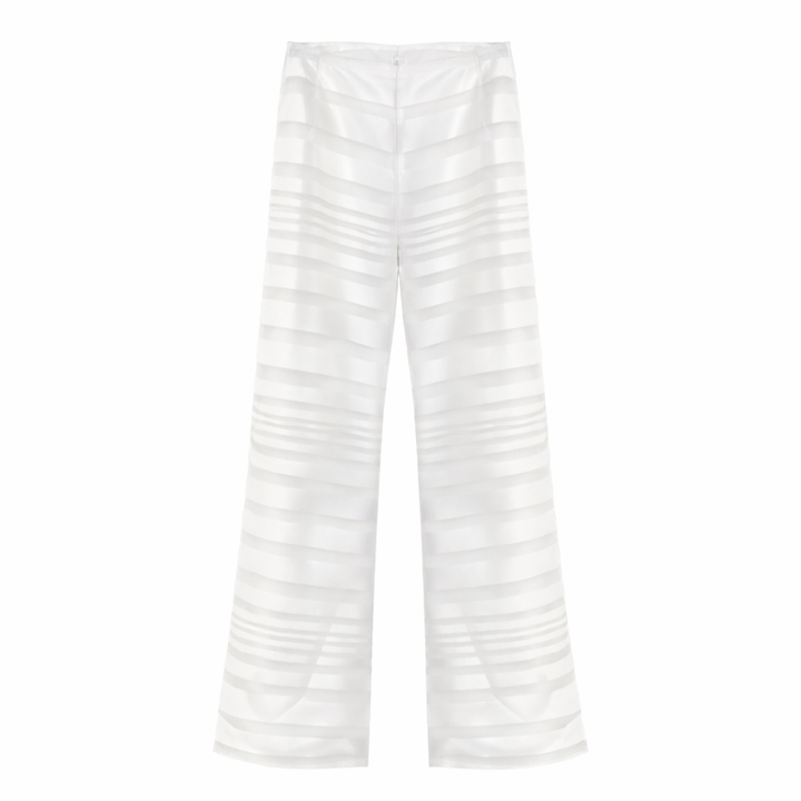 White Organza Striped Flared Pants