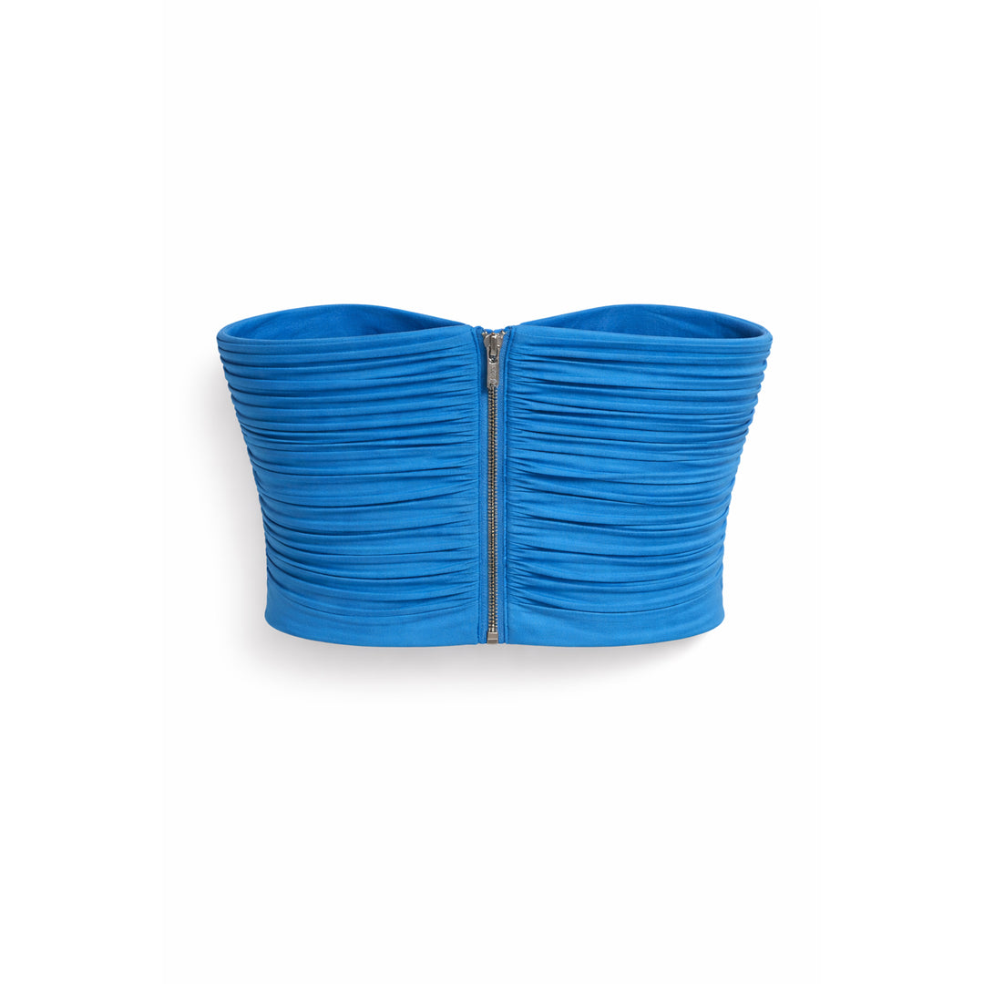 Pleated Strapless Bustier Top - Palace Blue
