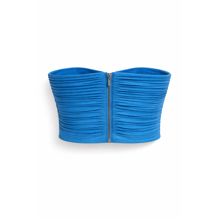 Pleated Strapless Bustier Top - Palace Blue