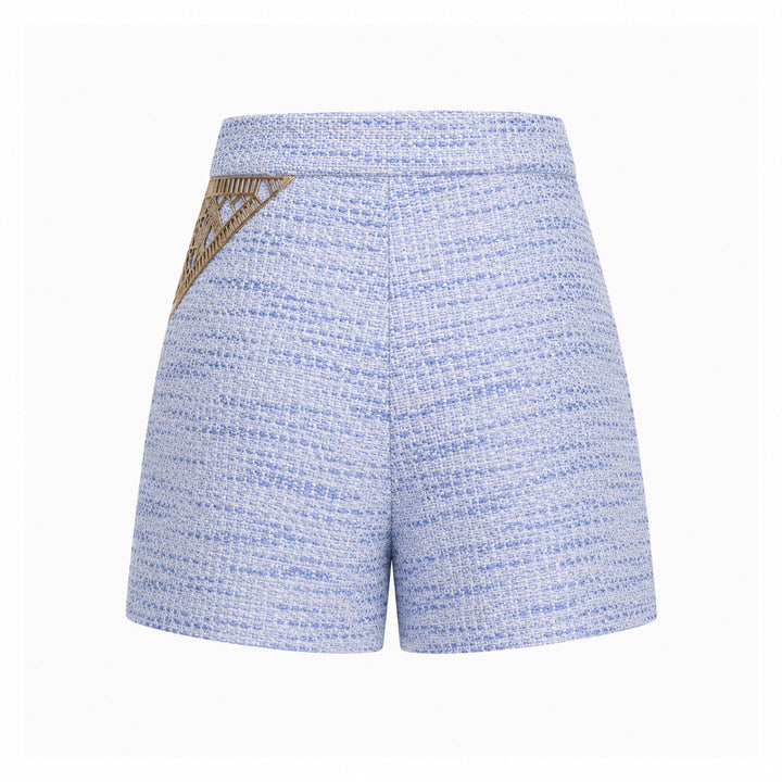 Silk Tweed Embroidered Shorts - Palace Blue