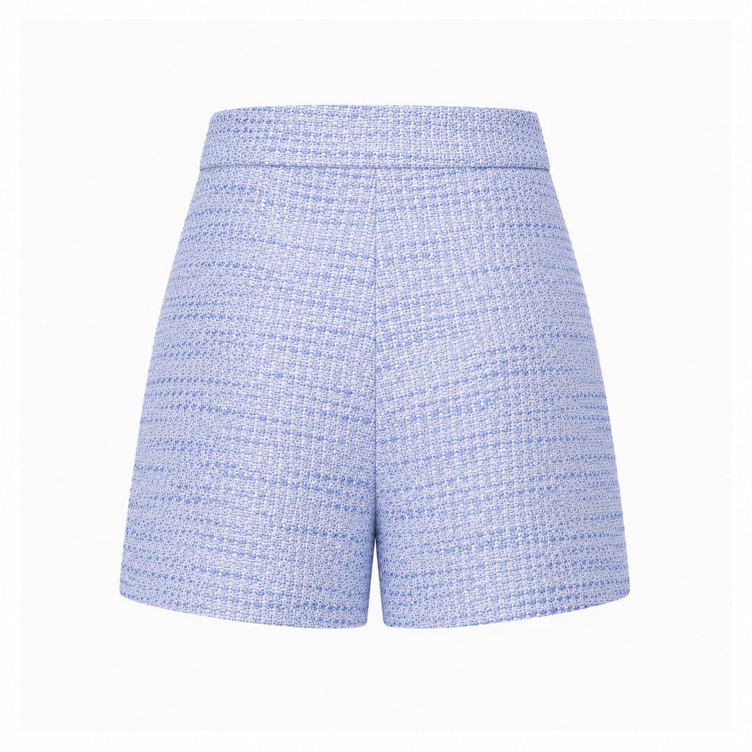 Silk Tweed Embroidered Shorts - Palace Blue