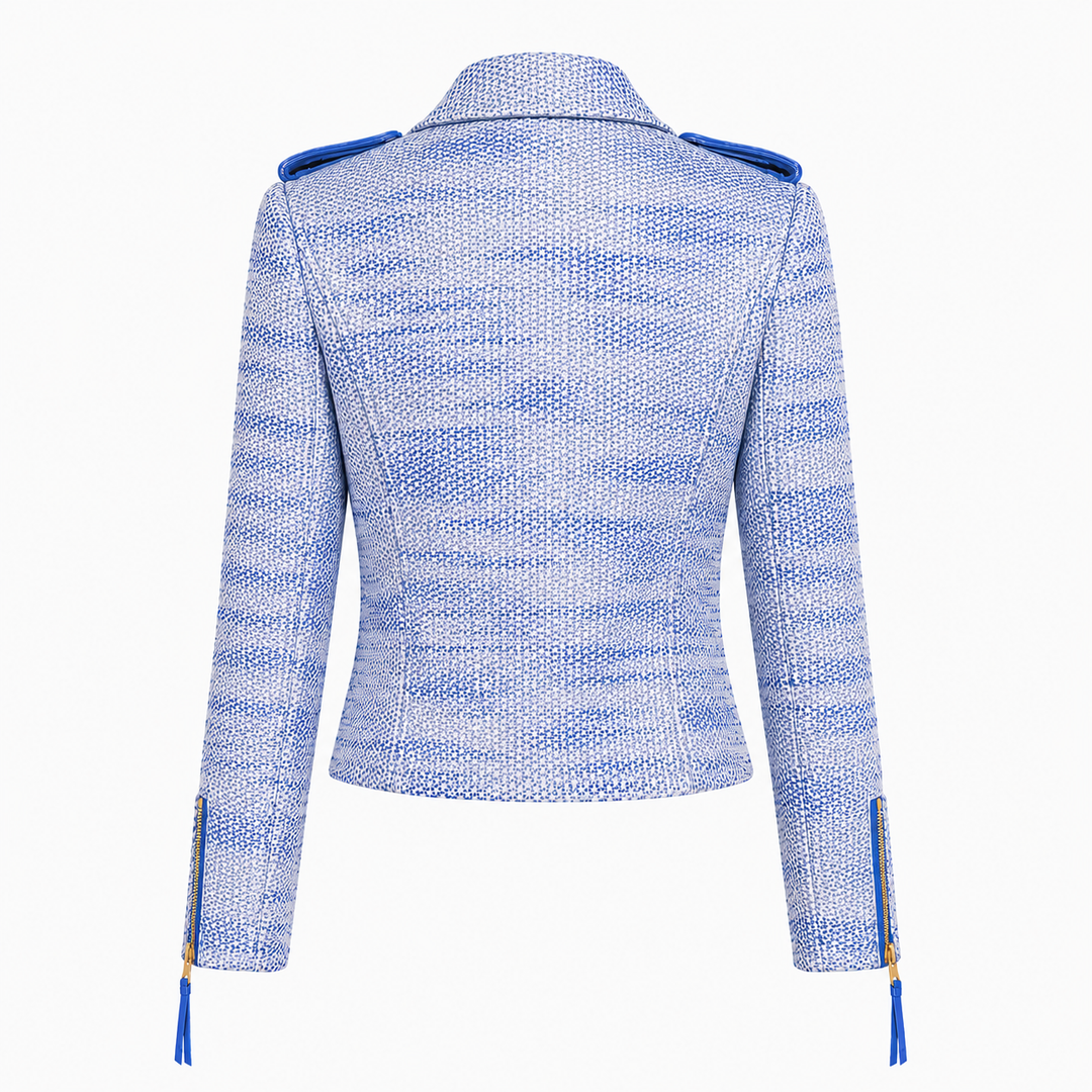 Silk Tweed Biker Jacket - Palace Blue
