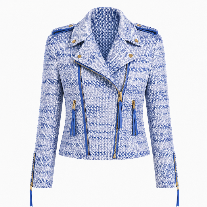 Silk Tweed Biker Jacket - Palace Blue