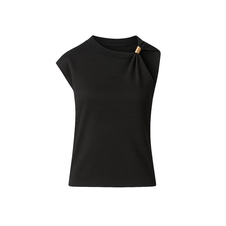 Black Silk Blend Jersey Top with Gold Hardware
