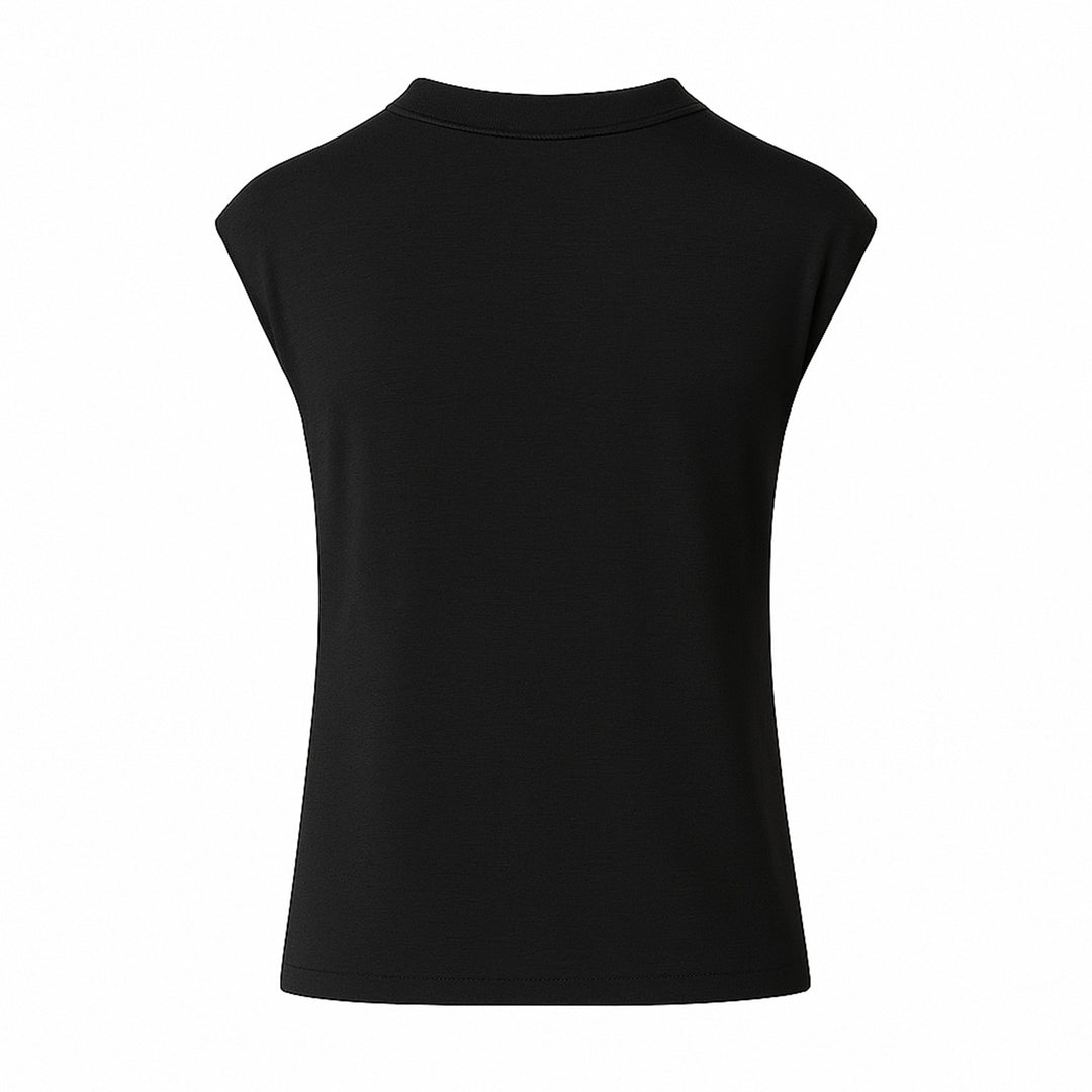 Black Silk Blend Jersey Top with Gold Hardware