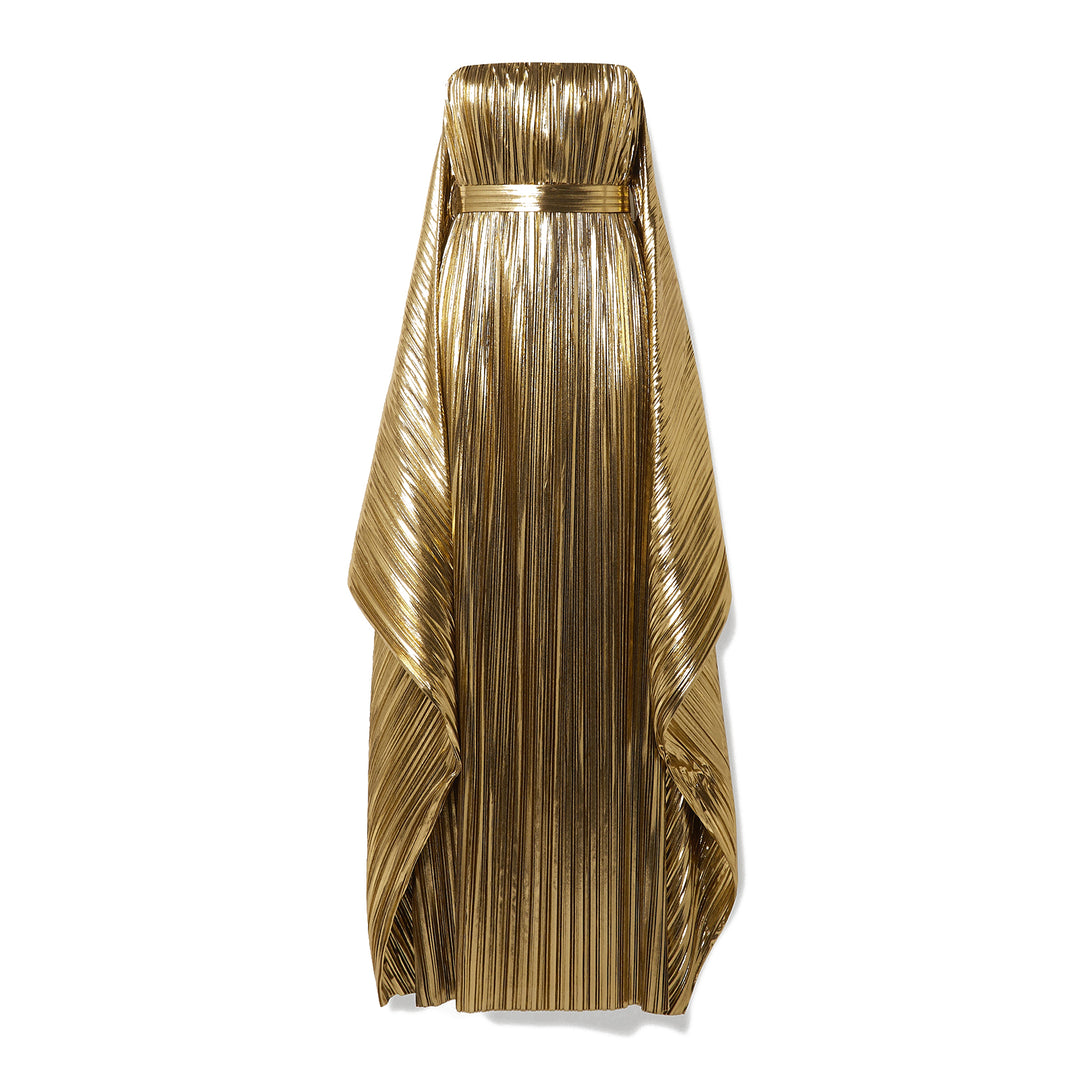 SemSem - Belted Draped Pleated Lamé Gown - Gold